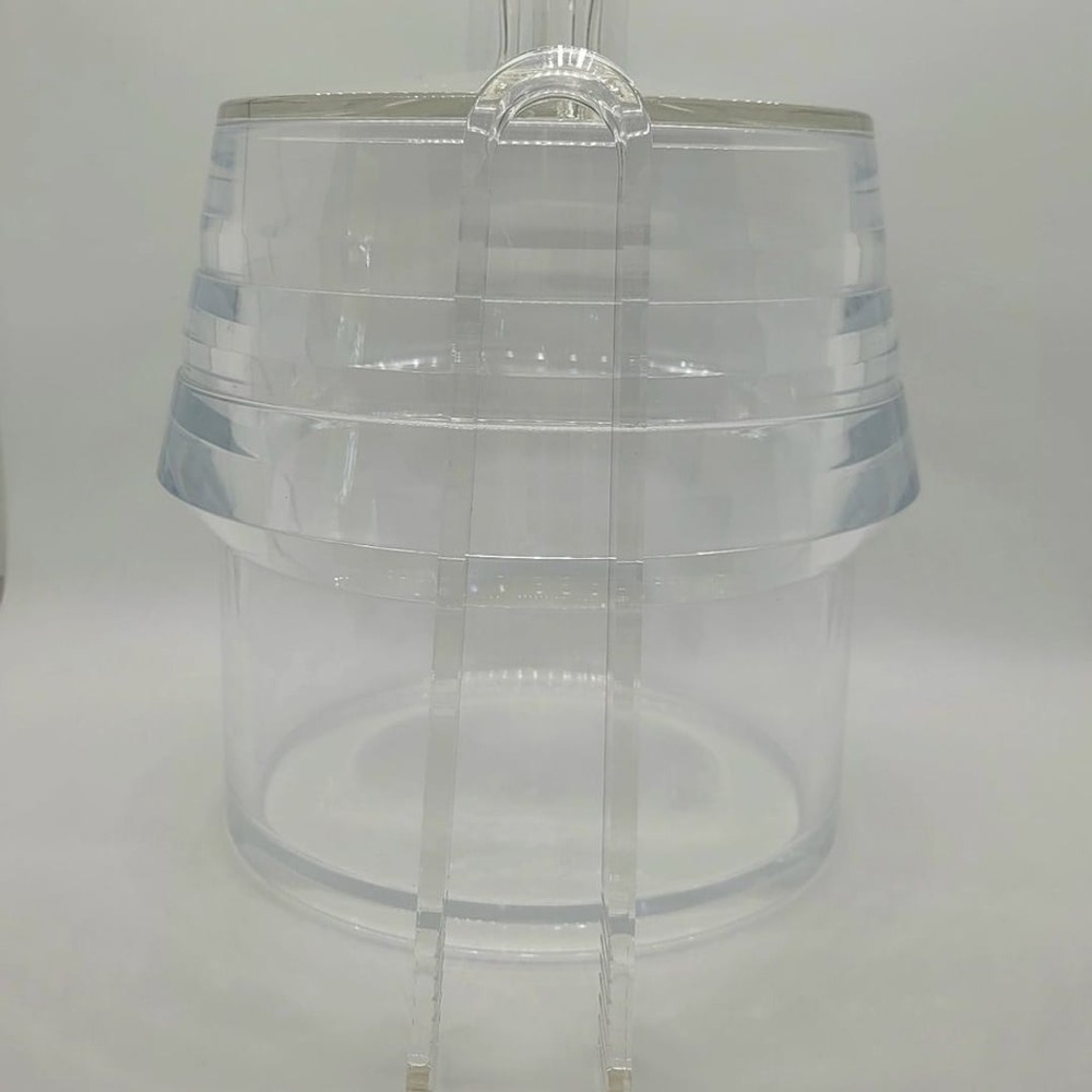 Vintage Mid Century Lucite Ice Bucket, Lid, And Tongs Arch Alfio Di Bella Italy